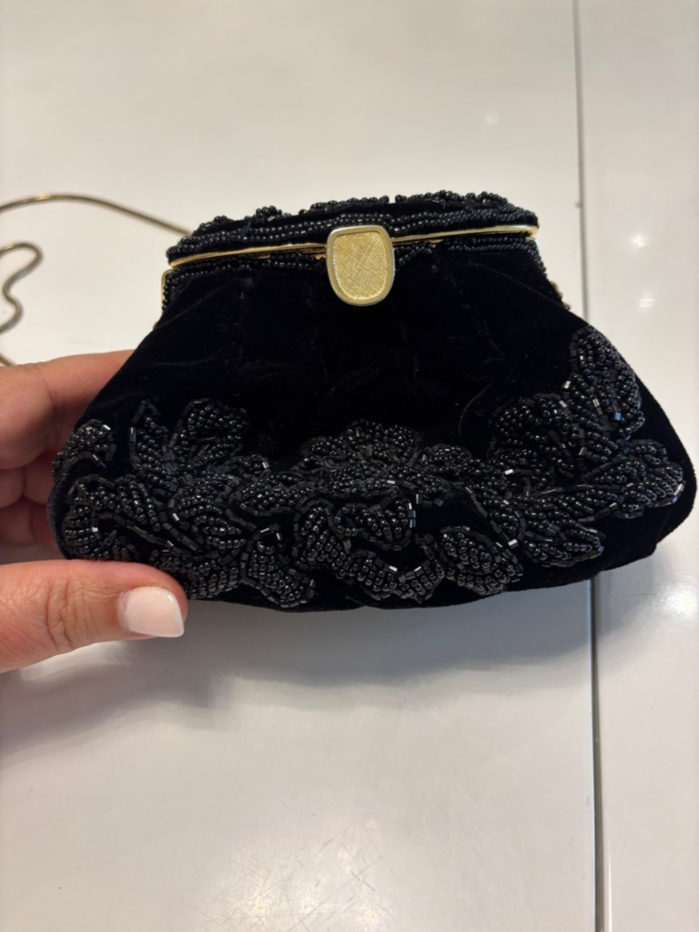 Vintage Black Beaded Velvet Evening purse/clutch
